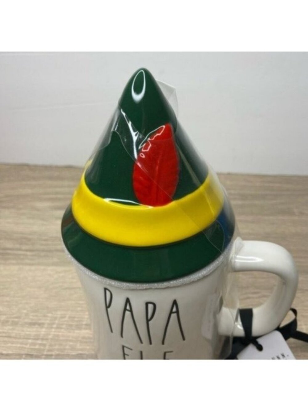 Rae Dunn Papa Elf Ceramic Mug with Elf Hat Lid Cover NEW - Picture 3 of 5